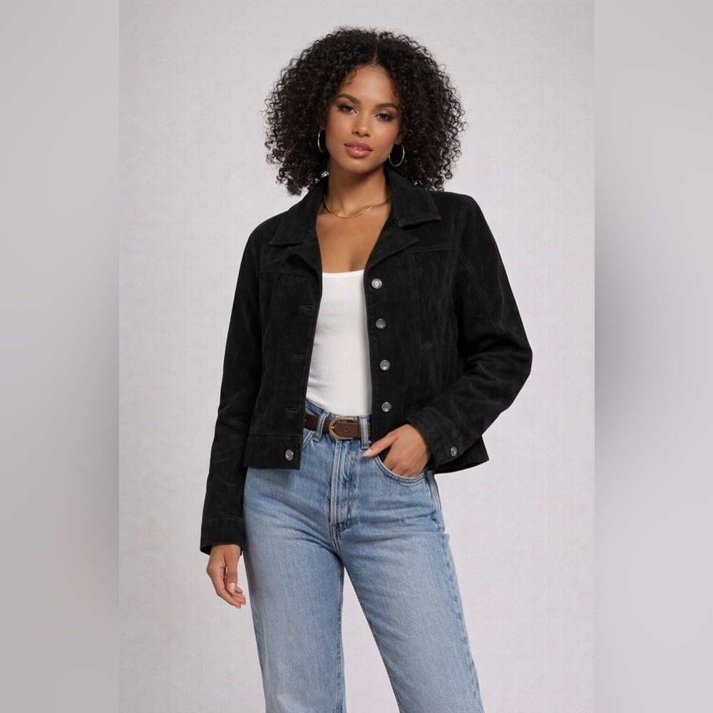 Jacklyn Smith Suede Genuine Leather‎ Black  Jacket Y2K , Large
